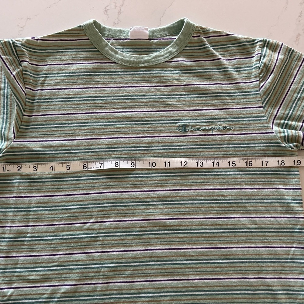 Champion Short Sleeves Striped T-Shirt Green Unisex Size Medium - Picture 5 of 7